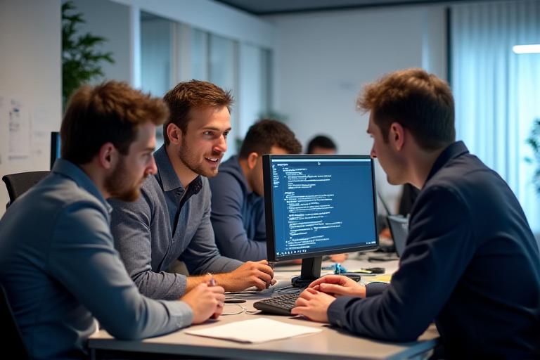 Ingegneri e consulenti IT di AquaFlow Solutions a lavoro